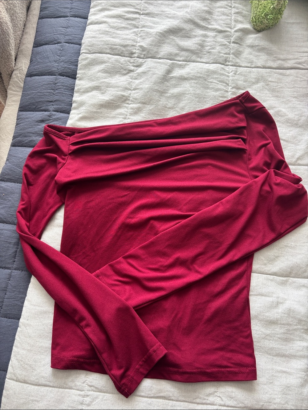 Off-Shoulder Long Sleeve Top - Deep Red